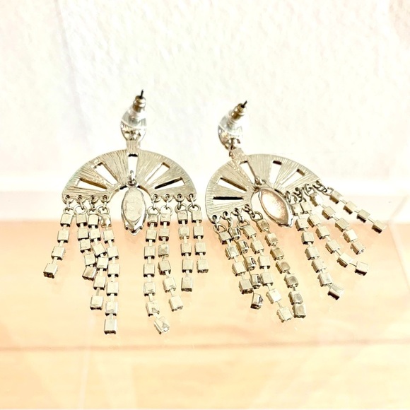 Silver Arch Crystal Chandelier Statement Earrings - Picture 3 of 4